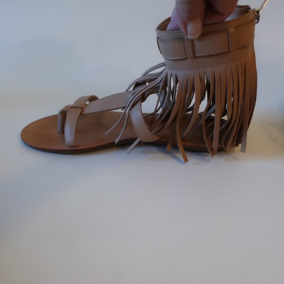 Womens Loeffler Randall Tan Leather Toe Thong Fringe Flat Sandal 9* - Picture 4 of 8